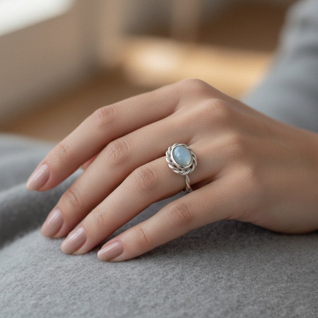 Anillo Trenzado Aguamarina - Imagen 3